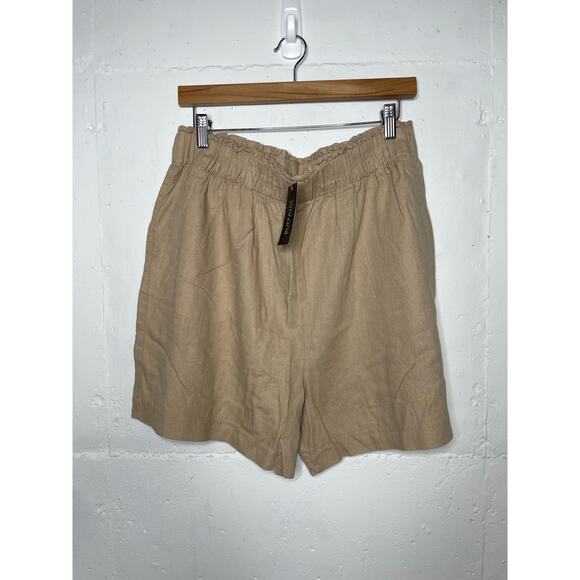 NEW Buffalo David Bitton High Rise Shorts Tan Linen Blend Stretch Pull On - Picture 1 of 6